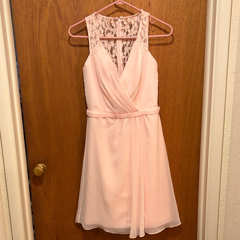 David's Bridal Blush Lace Backless Dress